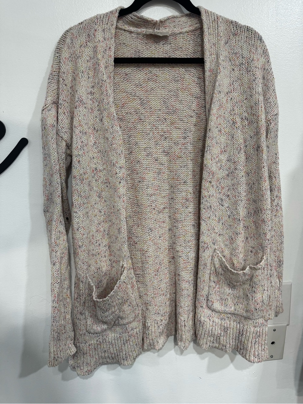 LOFT Cream Speckled Open-Front Cardigan